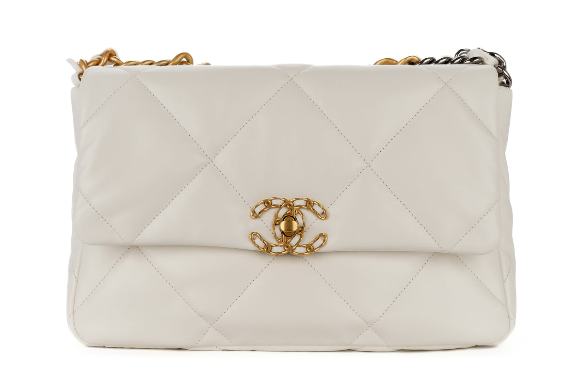Chanel Large 19 Chain White Lambskin Gold Hardware - view 1