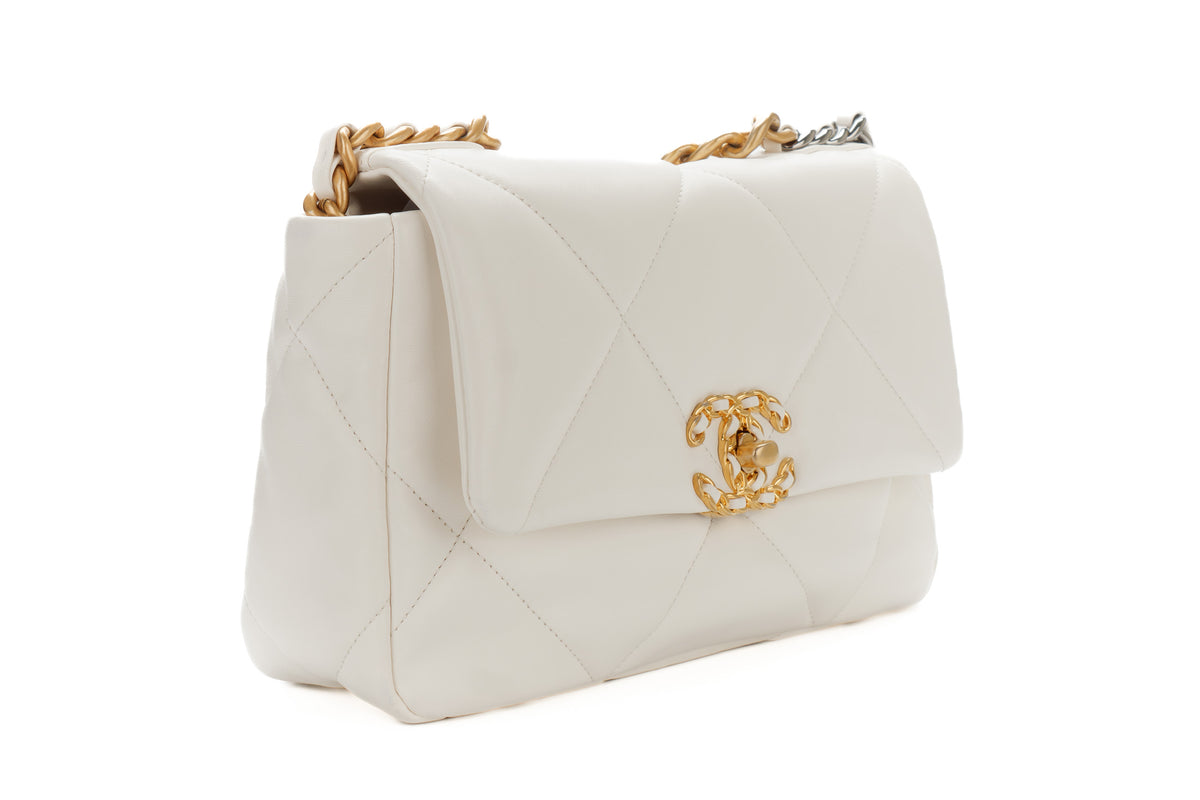 Chanel Medium 19 White Goatskin Mixed Gold Hardware - view 2