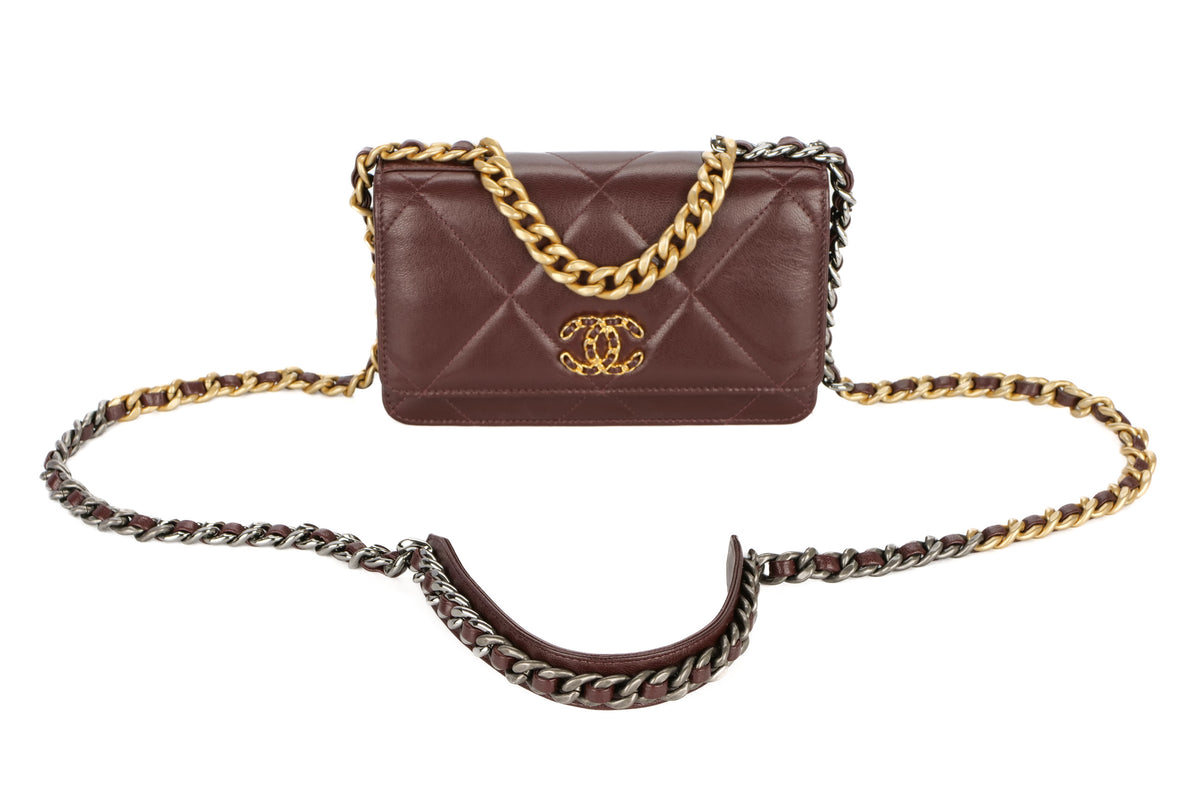 Chanel 19 Wallet On Chain Burgundy Lambskin Mixed Hardware - view 8