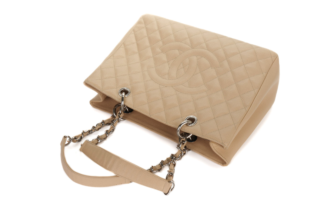 Chanel Tote Grand Shopping Beige Caviar Silver Hardware - view 8