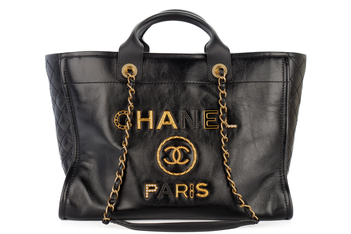 Chanel Large Deauville Black Charms Leather Gold Hardware - view 1