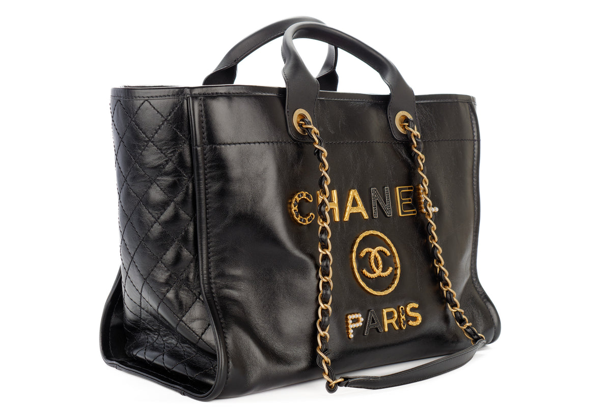 Chanel Large Deauville Black Charms Leather Gold Hardware - view 2