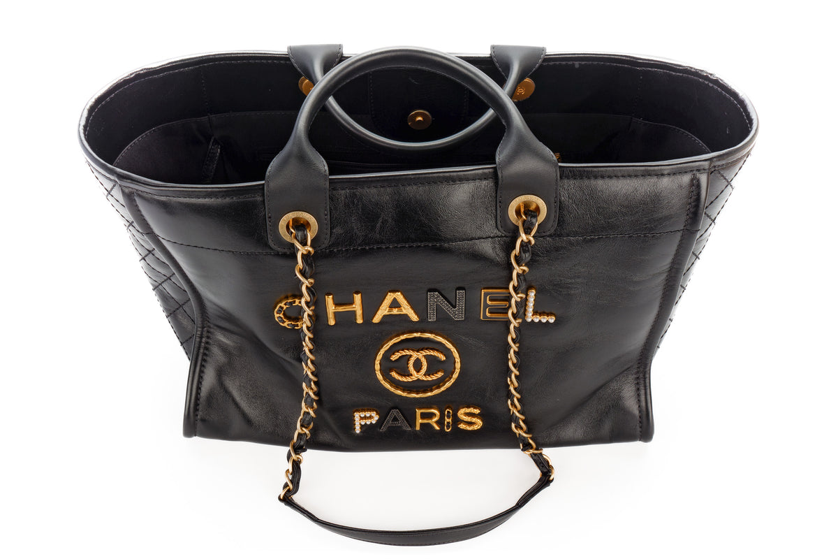 Chanel Large Deauville Black Charms Leather Gold Hardware - view 7