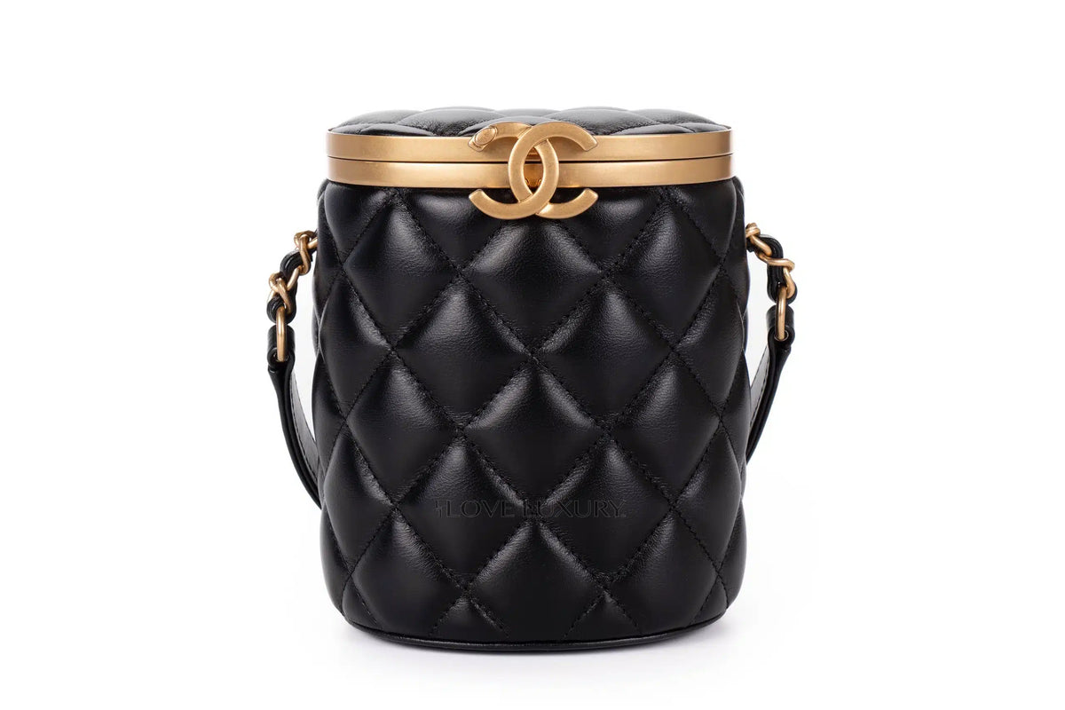 Chanel Vanity Quilted Black Bucket Cross Body Gold Hardware - view 1