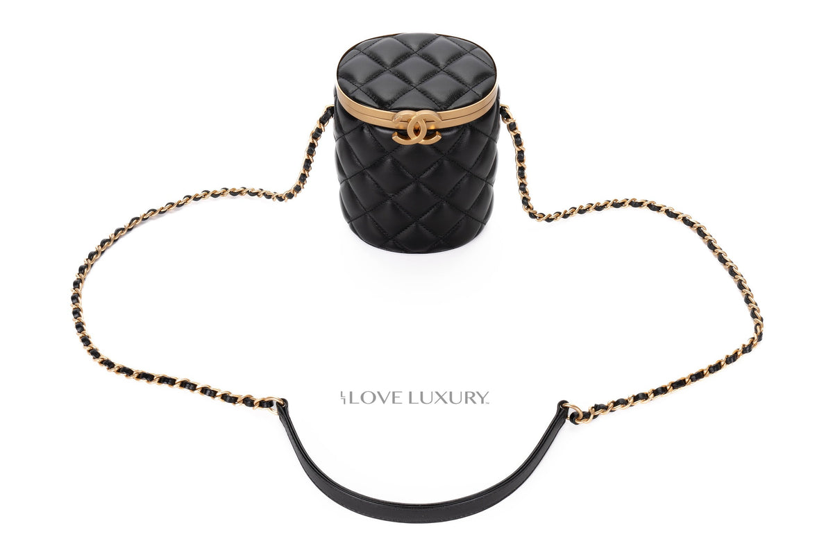 Chanel Vanity Quilted Black Bucket Cross Body Gold Hardware - view 10