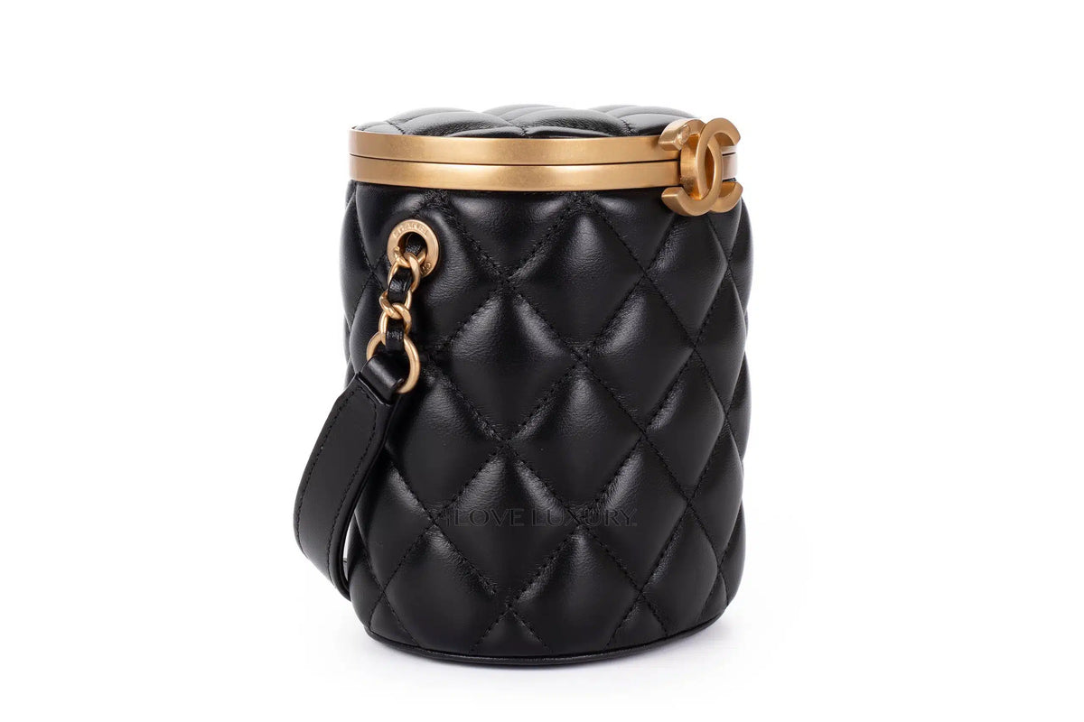Chanel Vanity Quilted Black Bucket Cross Body Gold Hardware - view 2