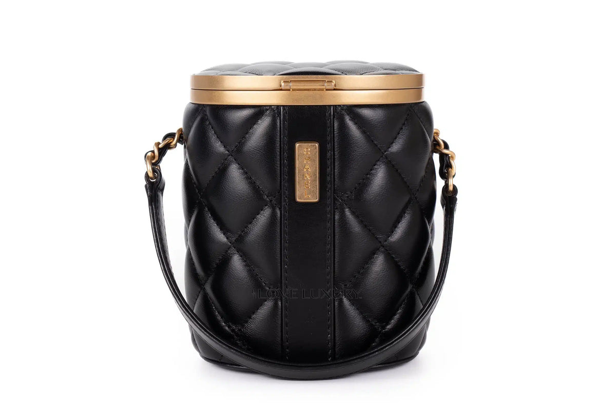 Chanel Vanity Quilted Black Bucket Cross Body Gold Hardware - view 3