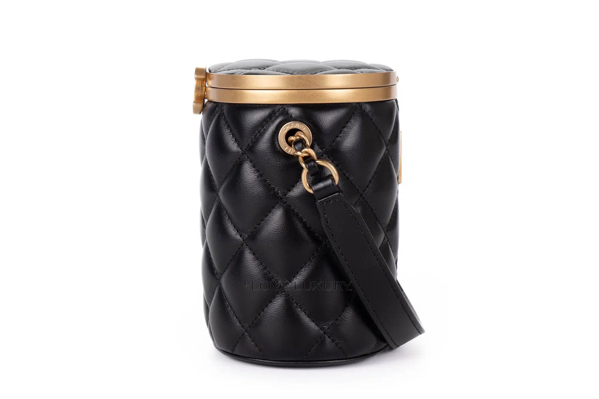 Chanel Vanity Quilted Black Bucket Cross Body Gold Hardware - view 4