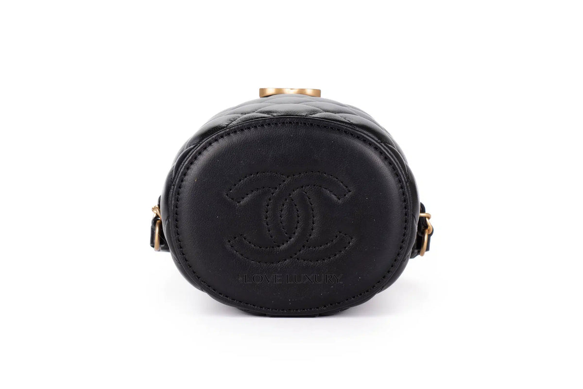 Chanel Vanity Quilted Black Bucket Cross Body Gold Hardware - view 6
