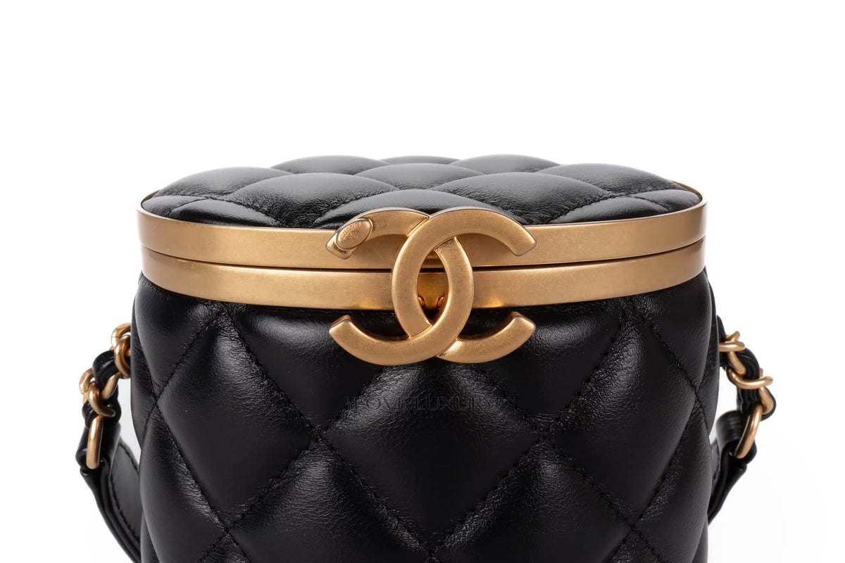 Chanel Vanity Quilted Black Bucket Cross Body Gold Hardware - view 7
