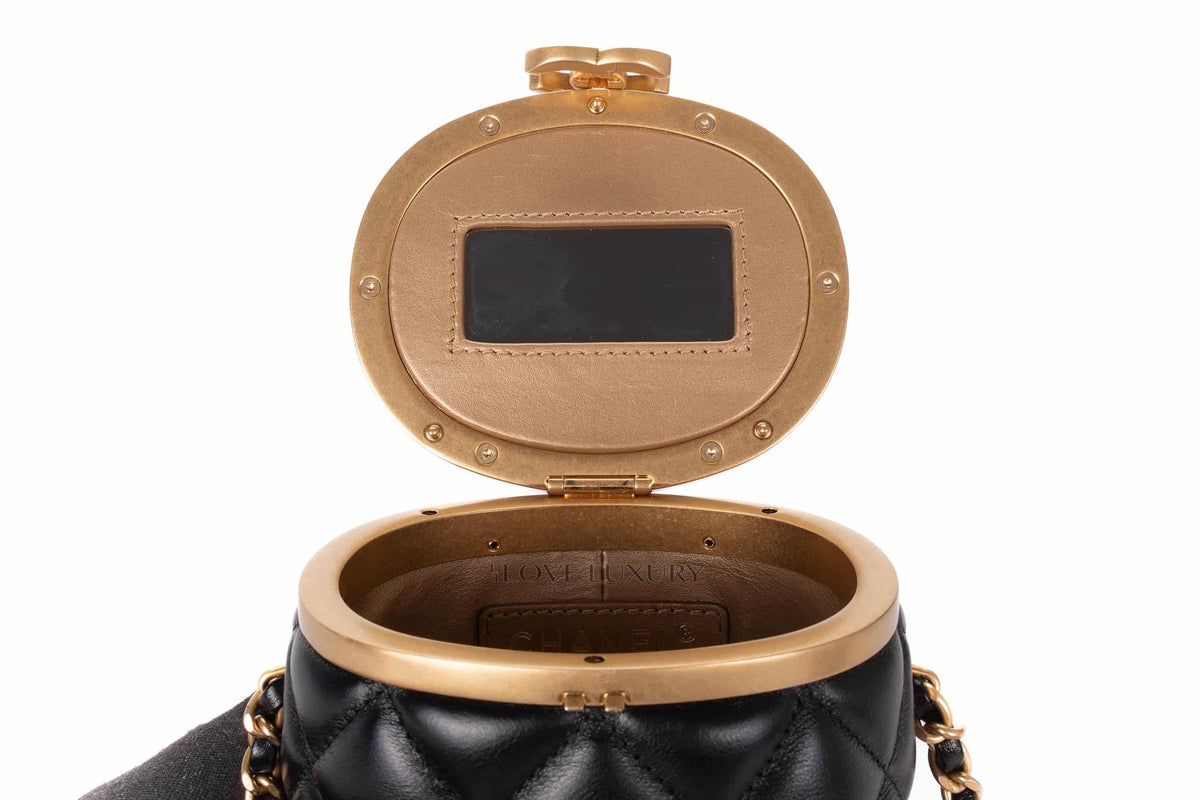 Chanel Vanity Quilted Black Bucket Cross Body Gold Hardware - view 8