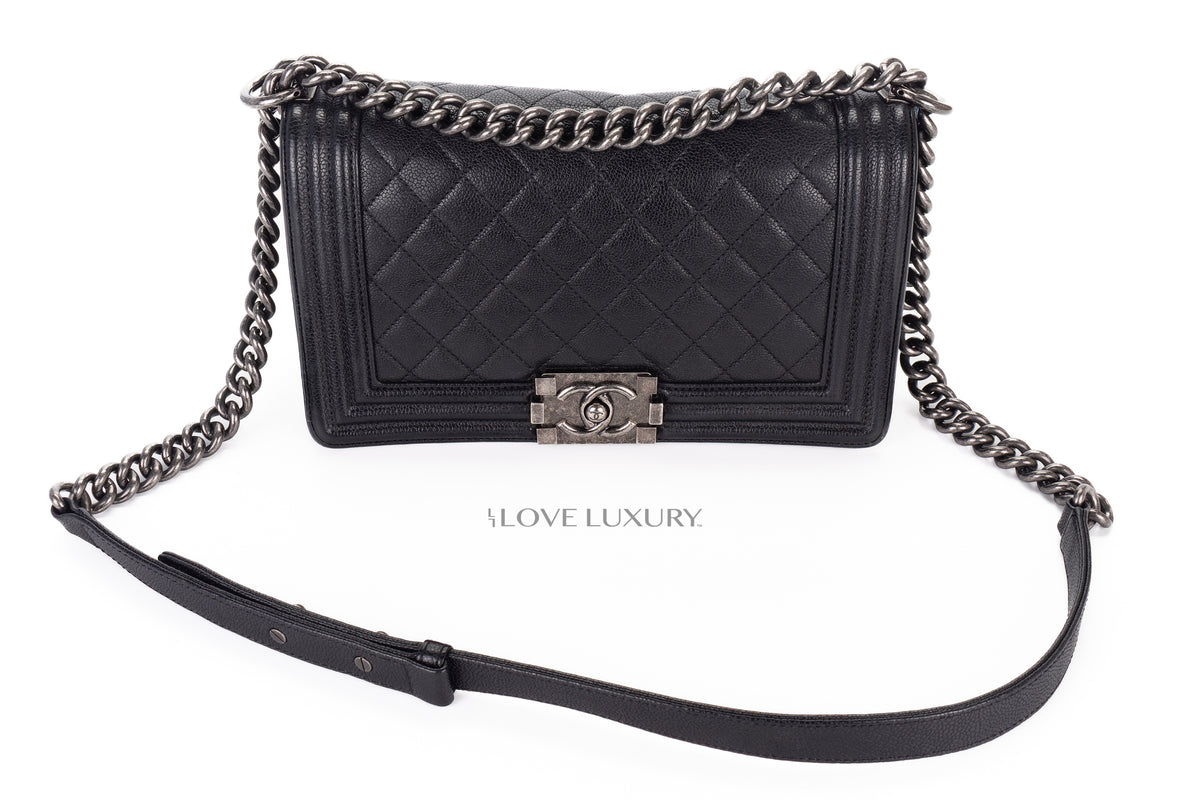 Chanel Medium Boy Black Caviar Silver Hardware - view 8