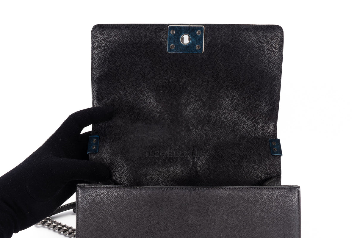 Chanel Medium Boy Black Caviar Silver Hardware - view 9
