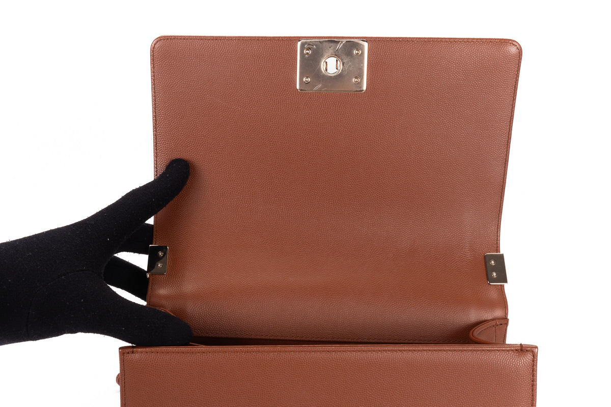 Chanel Medium Boy Brown Caviar Light Gold Hardware - view 10