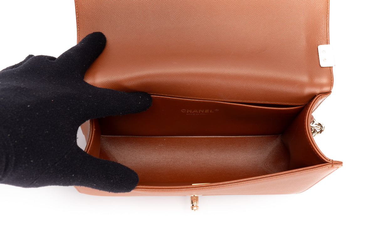 Chanel Medium Boy Brown Caviar Light Gold Hardware - view 11