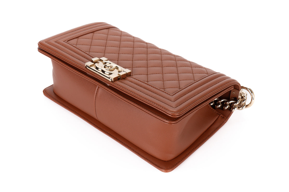 Chanel Medium Boy Brown Caviar Light Gold Hardware - view 13