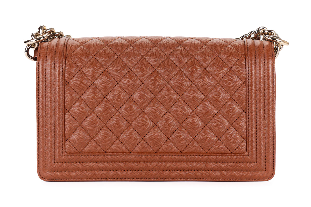 Chanel Medium Boy Brown Caviar Light Gold Hardware - view 3