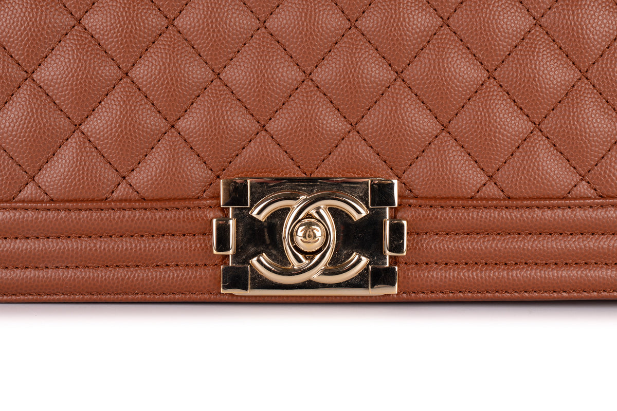 Chanel Medium Boy Brown Caviar Light Gold Hardware - view 7