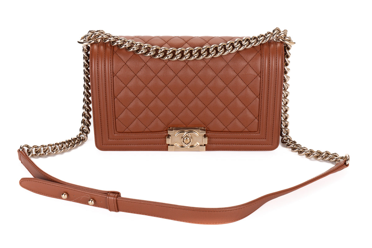 Chanel Medium Boy Brown Caviar Light Gold Hardware - view 8