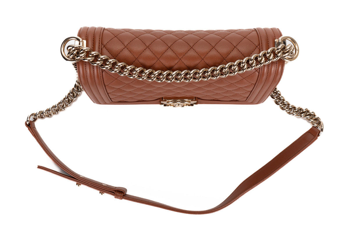 Chanel Medium Boy Brown Caviar Light Gold Hardware - view 9