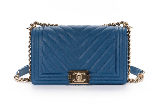 Chanel Medium Boy Old Blue Caviar Gold Hardware - view 1