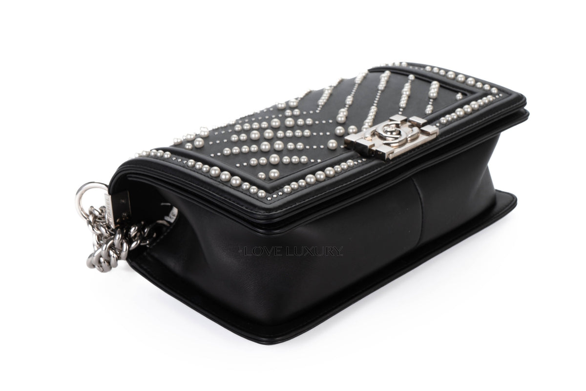 Chanel Boy Pearl Black Calfskin Silver Hardware - view 11