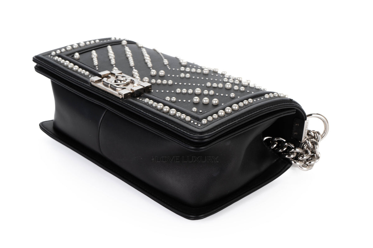 Chanel Boy Pearl Black Calfskin Silver Hardware - view 12