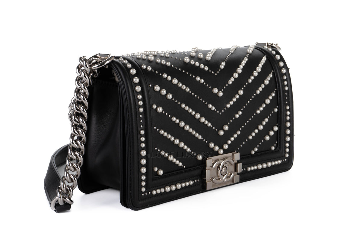 Chanel Boy Pearl Black Calfskin Silver Hardware - view 2