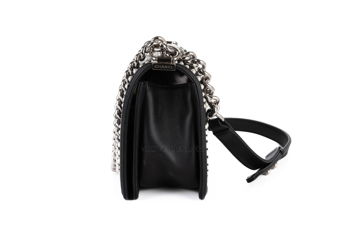 Chanel Boy Pearl Black Calfskin Silver Hardware - view 4