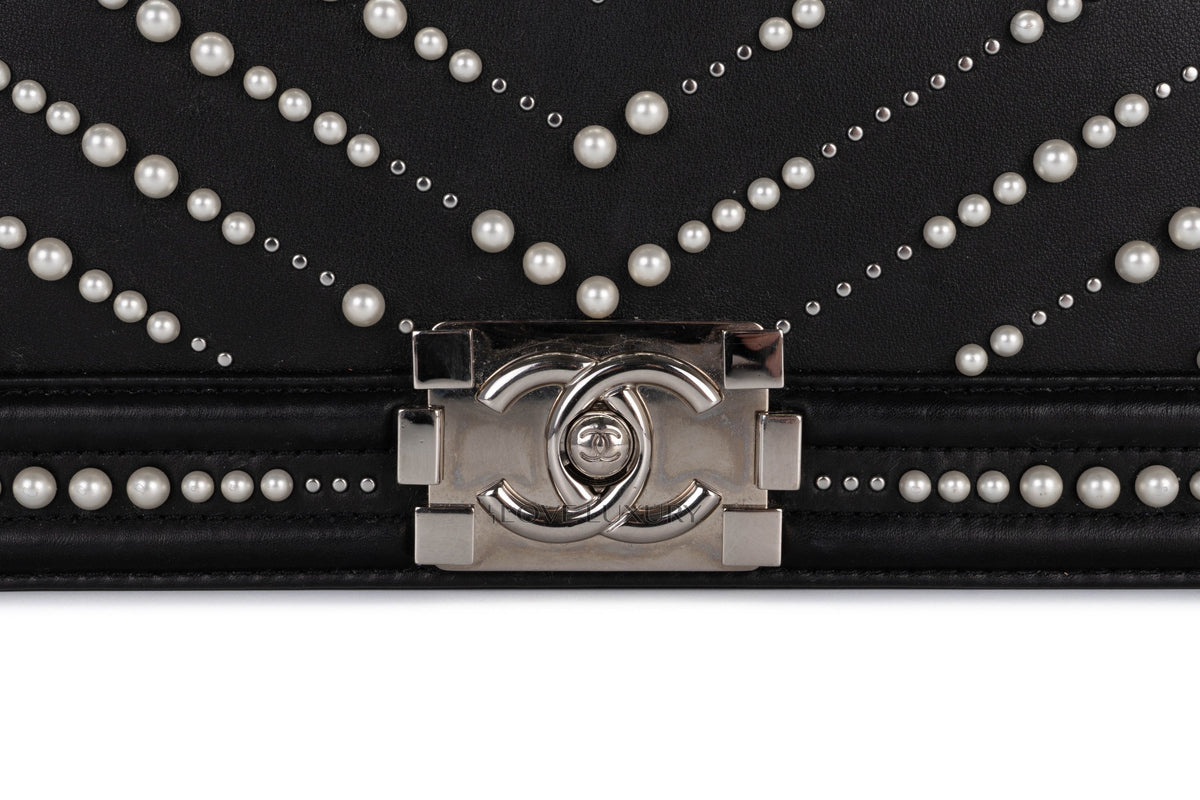 Chanel Boy Pearl Black Calfskin Silver Hardware - view 8