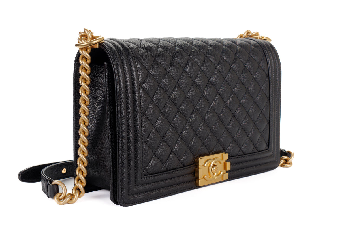 Chanel Large Boy Quilted Black Caviar Gold Hardware - view 2