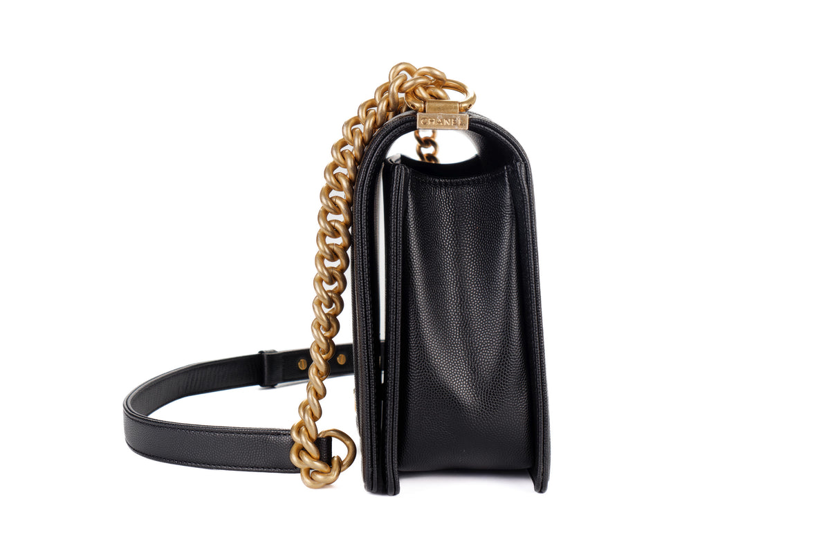 Chanel Large Boy Quilted Black Caviar Gold Hardware - view 4