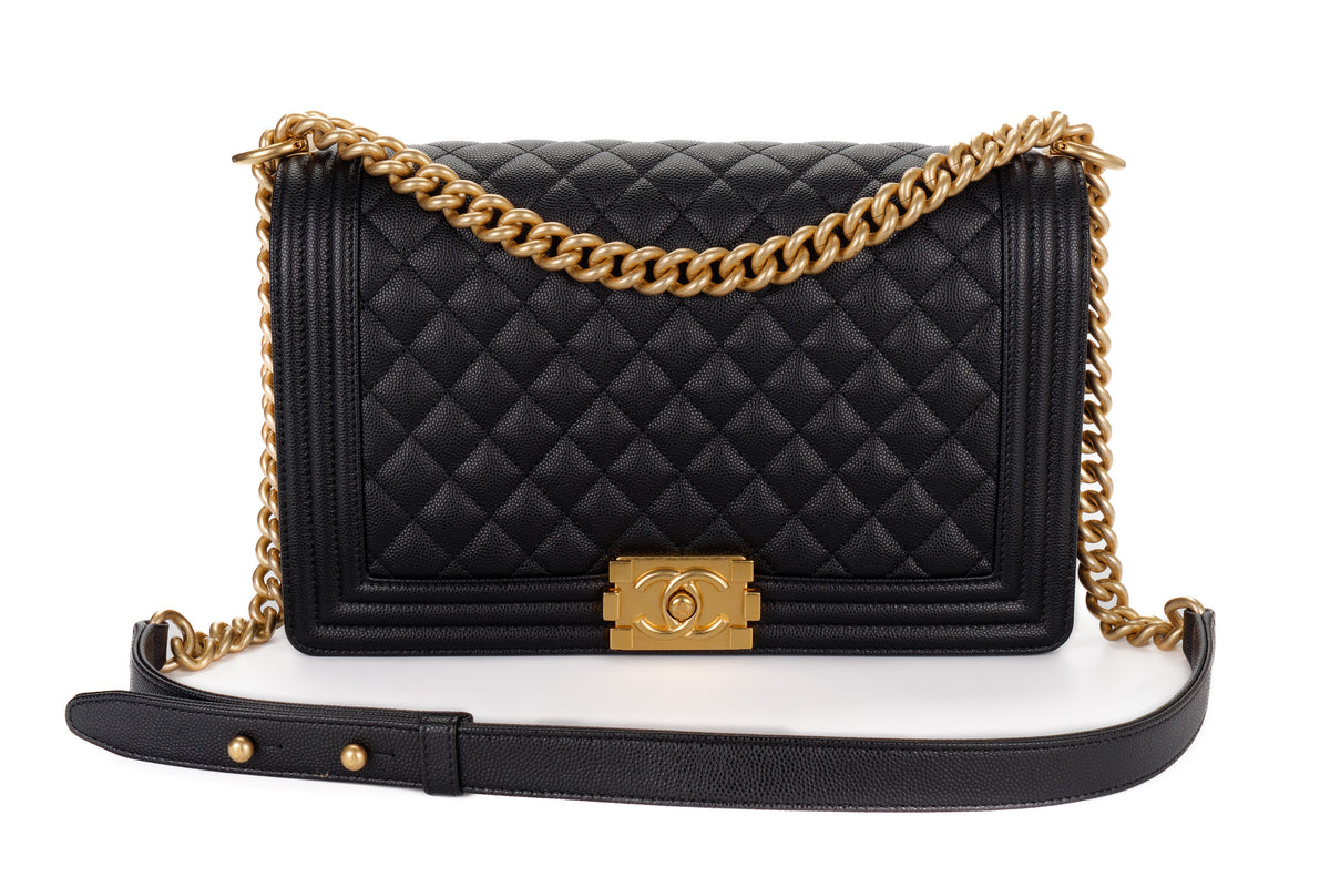 Chanel Large Boy Quilted Black Caviar Gold Hardware - view 7