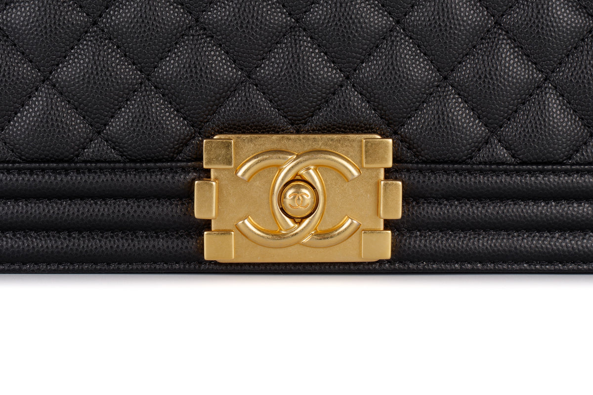 Chanel Large Boy Quilted Black Caviar Gold Hardware - view 8