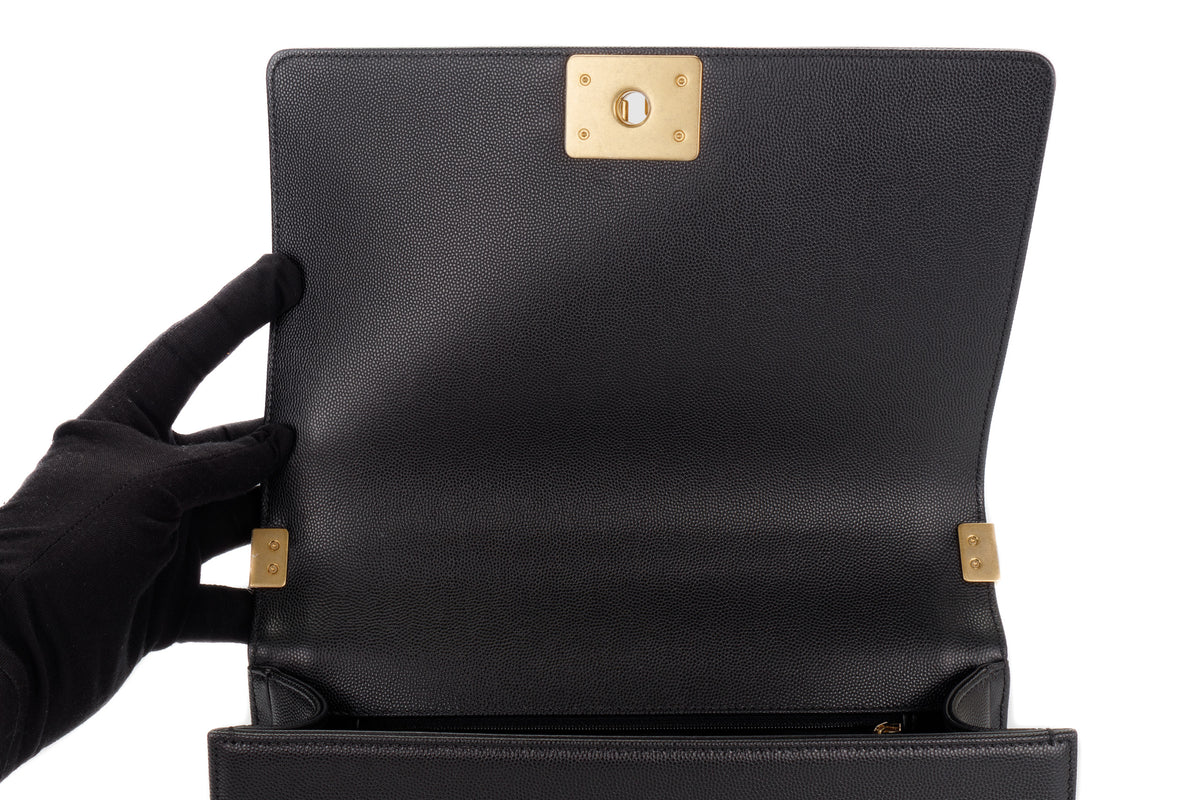 Chanel Large Boy Quilted Black Caviar Gold Hardware - view 9