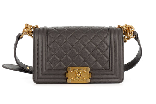 Chanel Small Boy Grey Caviar Gold Hardware - view 1