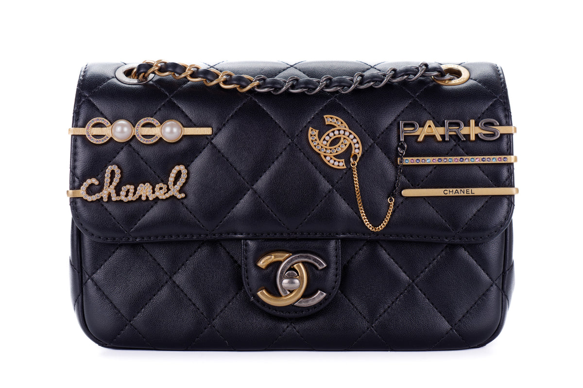 Chanel Bag Charm Paris Black Lambskin Gold Hardware - view 1