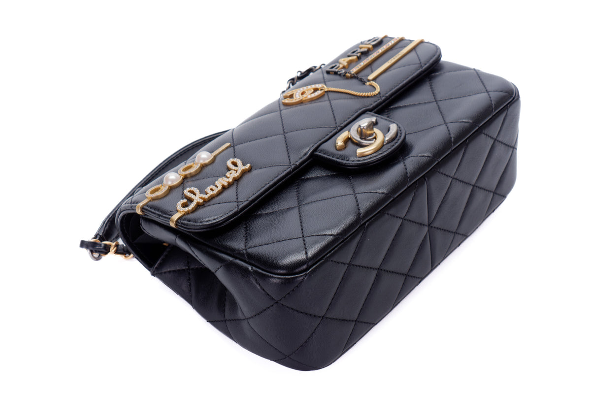 Chanel Bag Charm Paris Black Lambskin Gold Hardware - view 11
