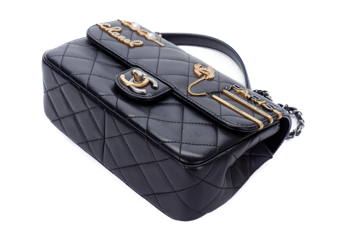 Chanel Bag Charm Paris Black Lambskin Gold Hardware - view 12