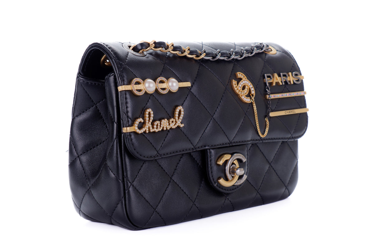 Chanel Bag Charm Paris Black Lambskin Gold Hardware - view 2