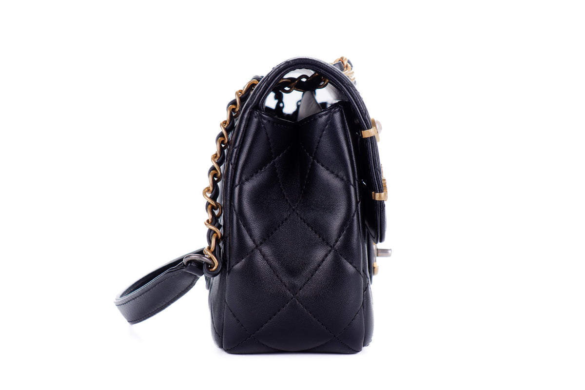 Chanel Bag Charm Paris Black Lambskin Gold Hardware - view 5