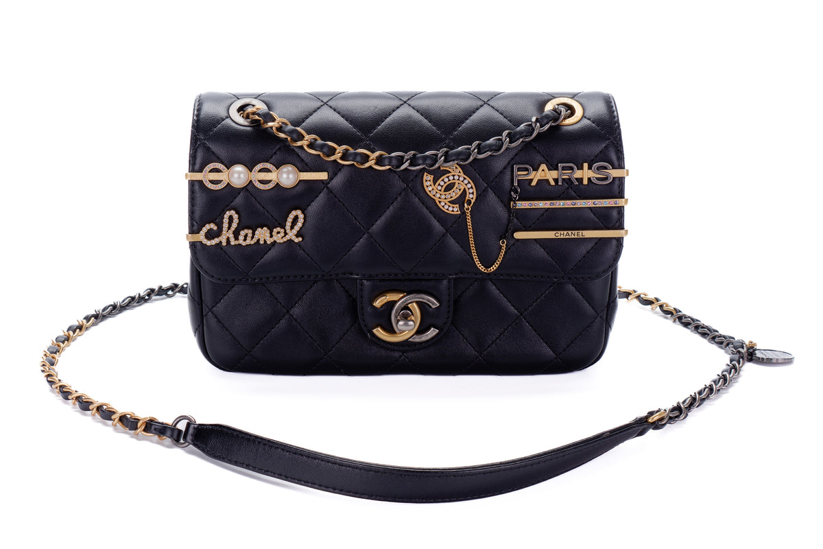 Chanel Bag Charm Paris Black Lambskin Gold Hardware - view 7