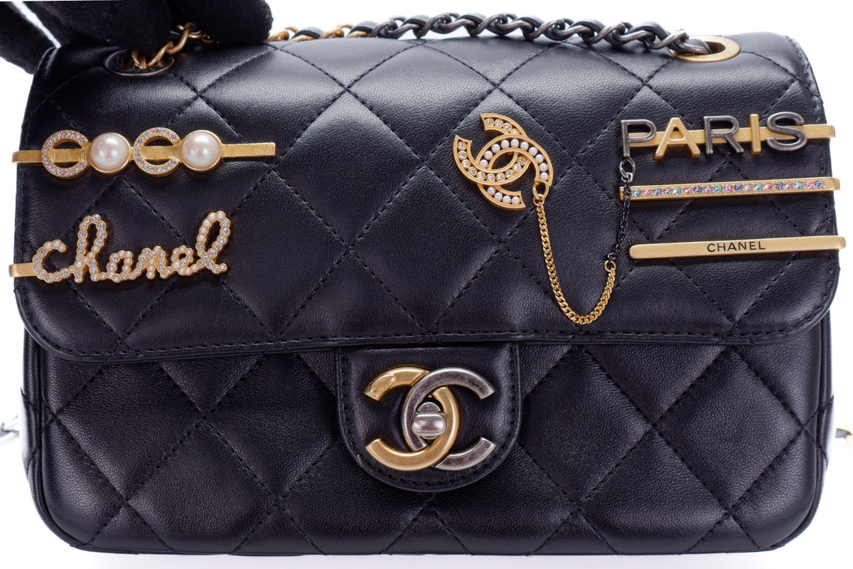 Chanel Bag Charm Paris Black Lambskin Gold Hardware - view 8
