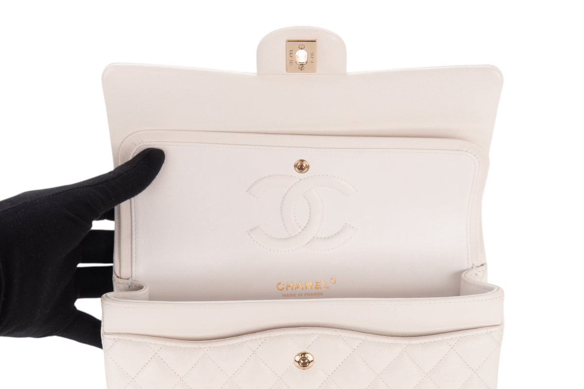 Chanel Medium Bag Classic White Caviar Gold Hardware - view 10