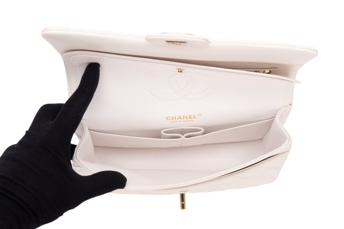 Chanel Medium Bag Classic White Caviar Gold Hardware - view 11