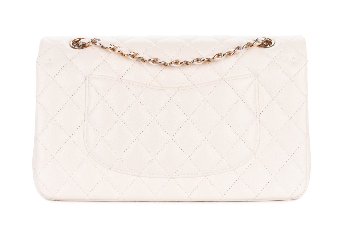 Chanel Medium Bag Classic White Caviar Gold Hardware - view 3