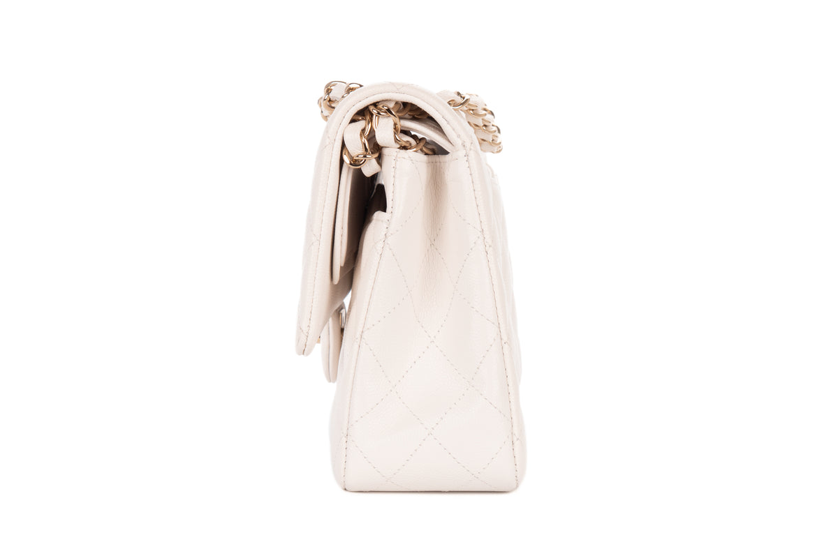 Chanel Medium Bag Classic White Caviar Gold Hardware - view 4