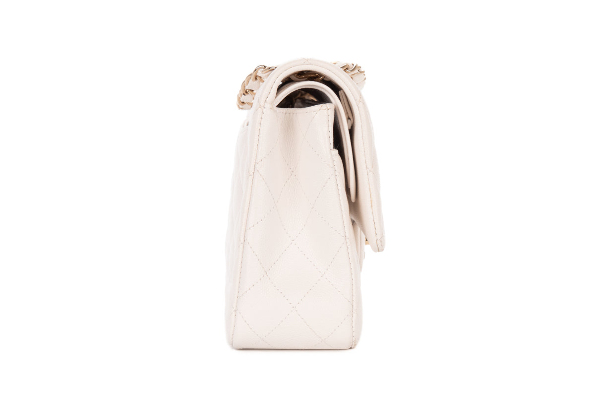Chanel Medium Bag Classic White Caviar Gold Hardware - view 5