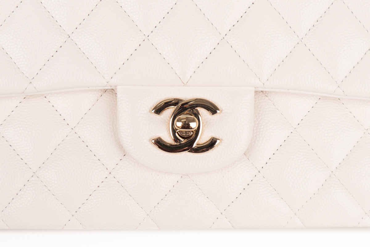 Chanel Medium Bag Classic White Caviar Gold Hardware - view 7
