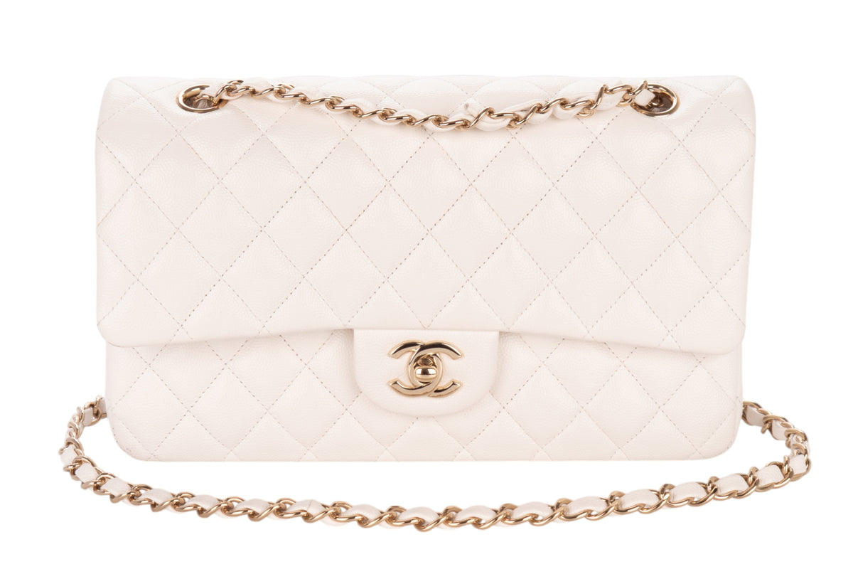 Chanel Medium Bag Classic White Caviar Gold Hardware - view 8